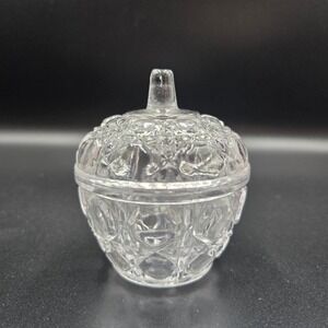 VTG MCM Cut Crystal Glass Lidded Sugar/Condiment Jar Apple Elegant Cottagecore